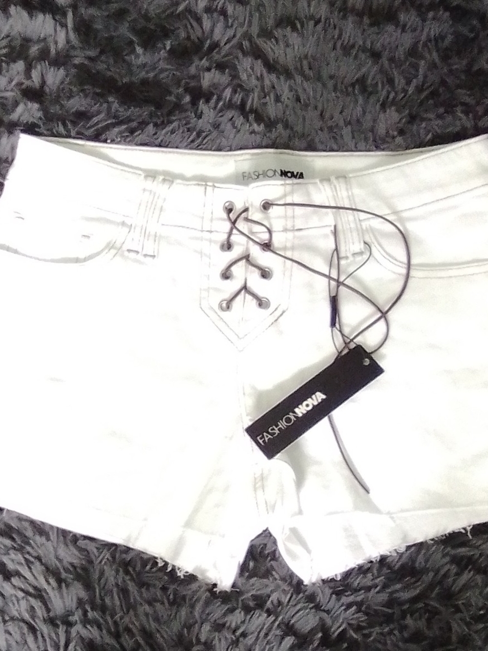 Fashion Nova White Lace-Up Denim Shorts